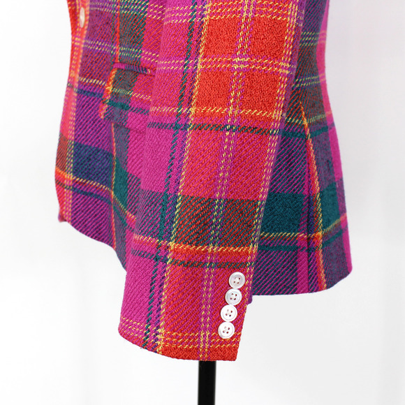 Ralph Lauren Woven Plaid Blazer Multicolor Pink Silk Wool Single Breasted Sz 14 - Picture 4 of 6